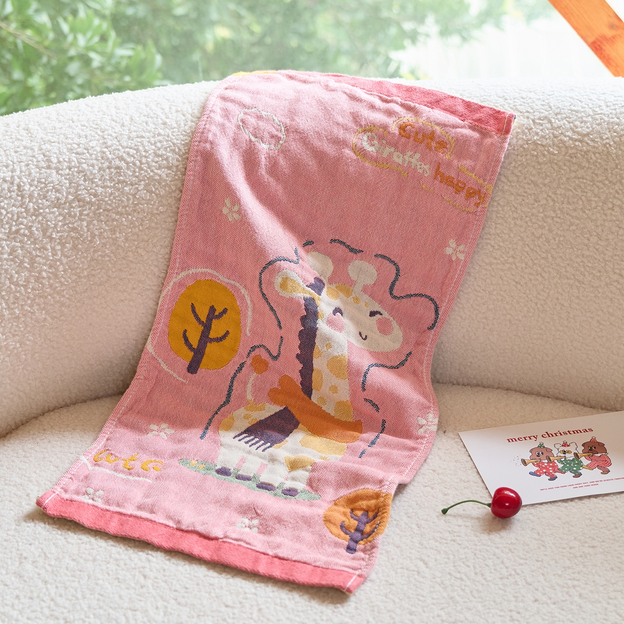 91家纺网 家纺一手货源 找家纺 沐瑟家纺 2025新款全棉纱布儿童卡通小毛巾 长颈鹿 组合