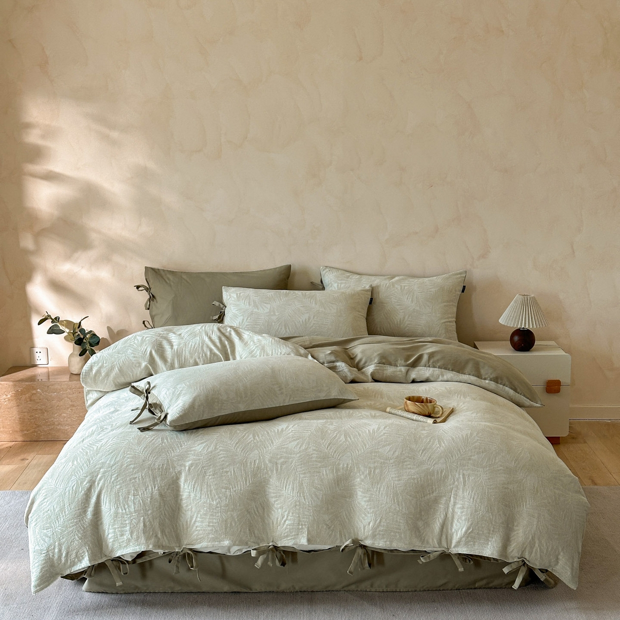 宜代光年 2025新款亚麻大提花贡缎磨毛四件套-小清新风 麻吉-浅绿