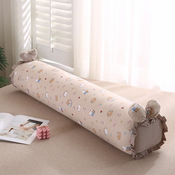 91家纺网 家纺一手货源 找家纺 金牛枕芯 2025新款A类全棉双层纱印花长枕头枕芯 咖kitty