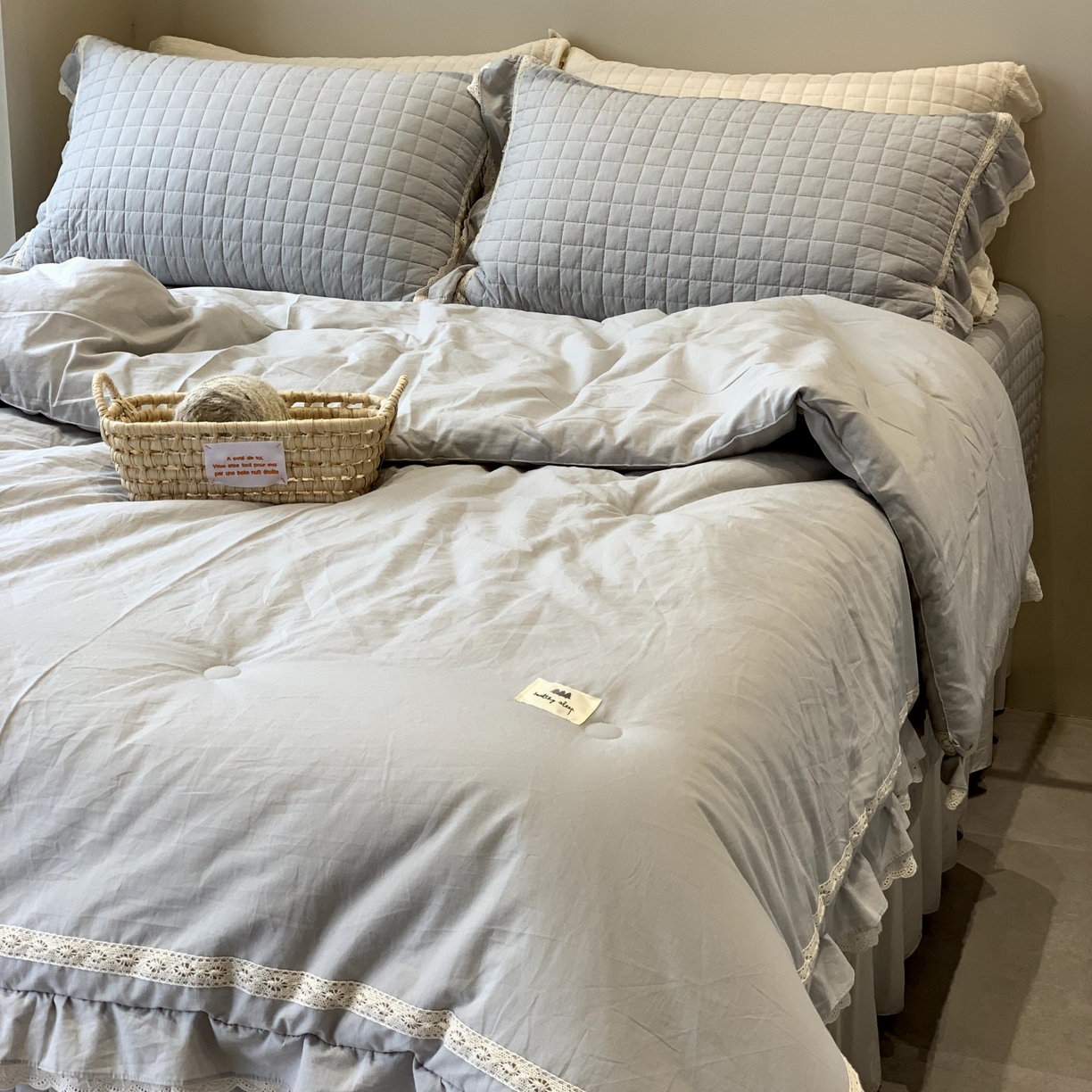 汇庭 2025秋冬新款棉与麻春秋极简床盖系列 棉与麻春秋蓝色（极简床盖蓝色