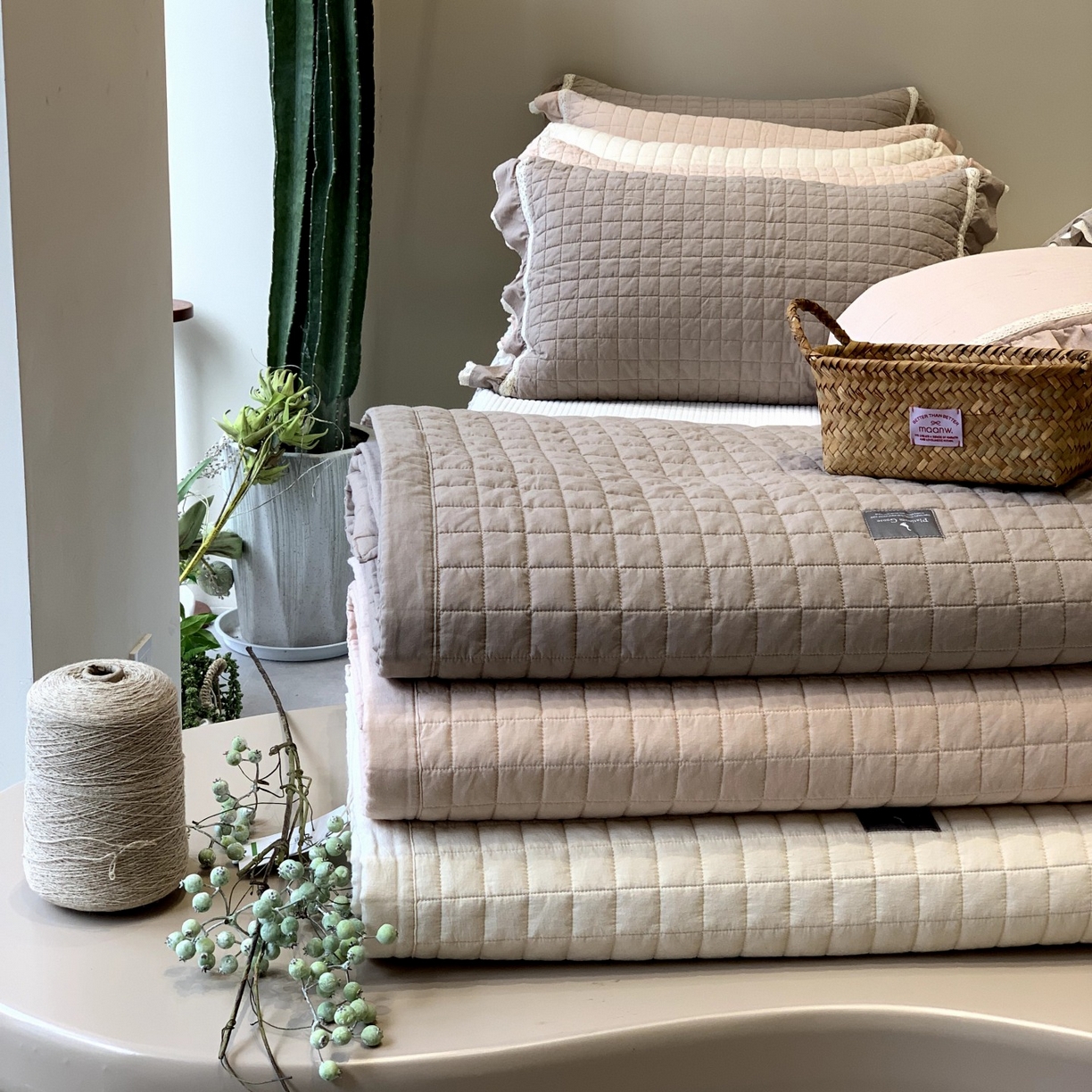 91家纺网 家纺一手货源 找家纺 汇庭 2025秋冬新款棉与麻春秋极简床盖系列 组合