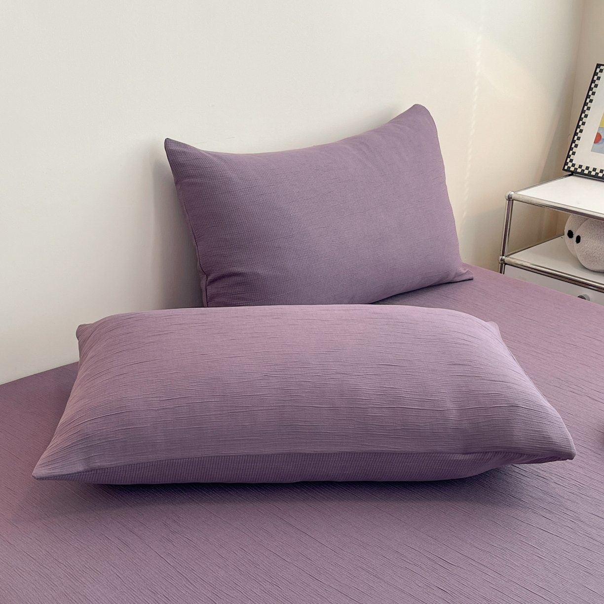 91家纺网 家纺一手货源 找家纺 瑞钰 2025新款透气云感三层纱床笠 木槿紫