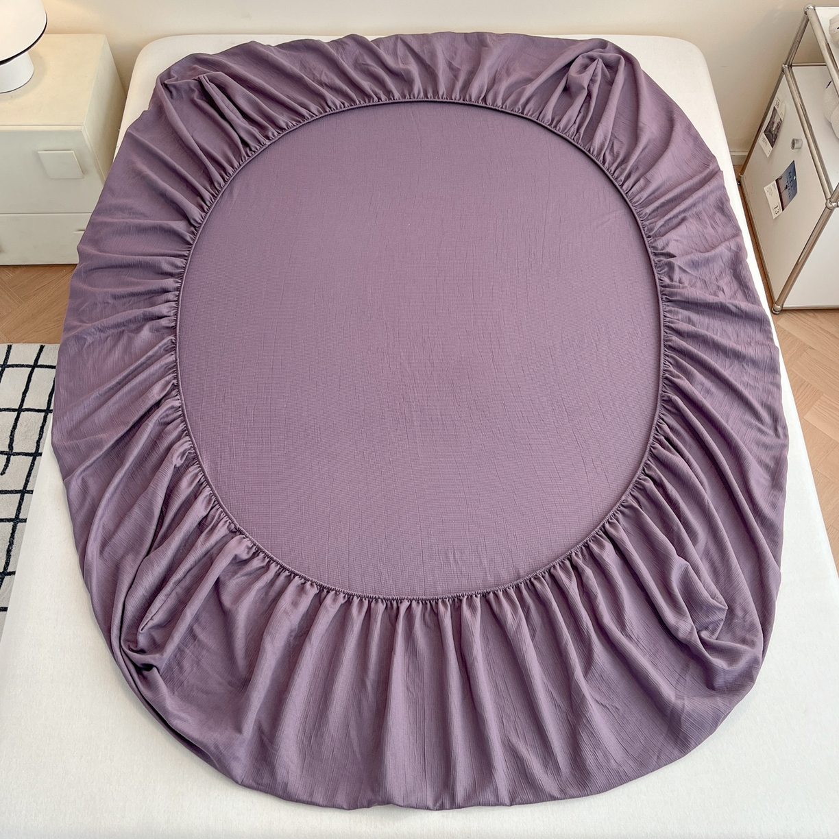 91家纺网 家纺一手货源 找家纺 瑞钰 2025新款透气云感三层纱床笠 木槿紫