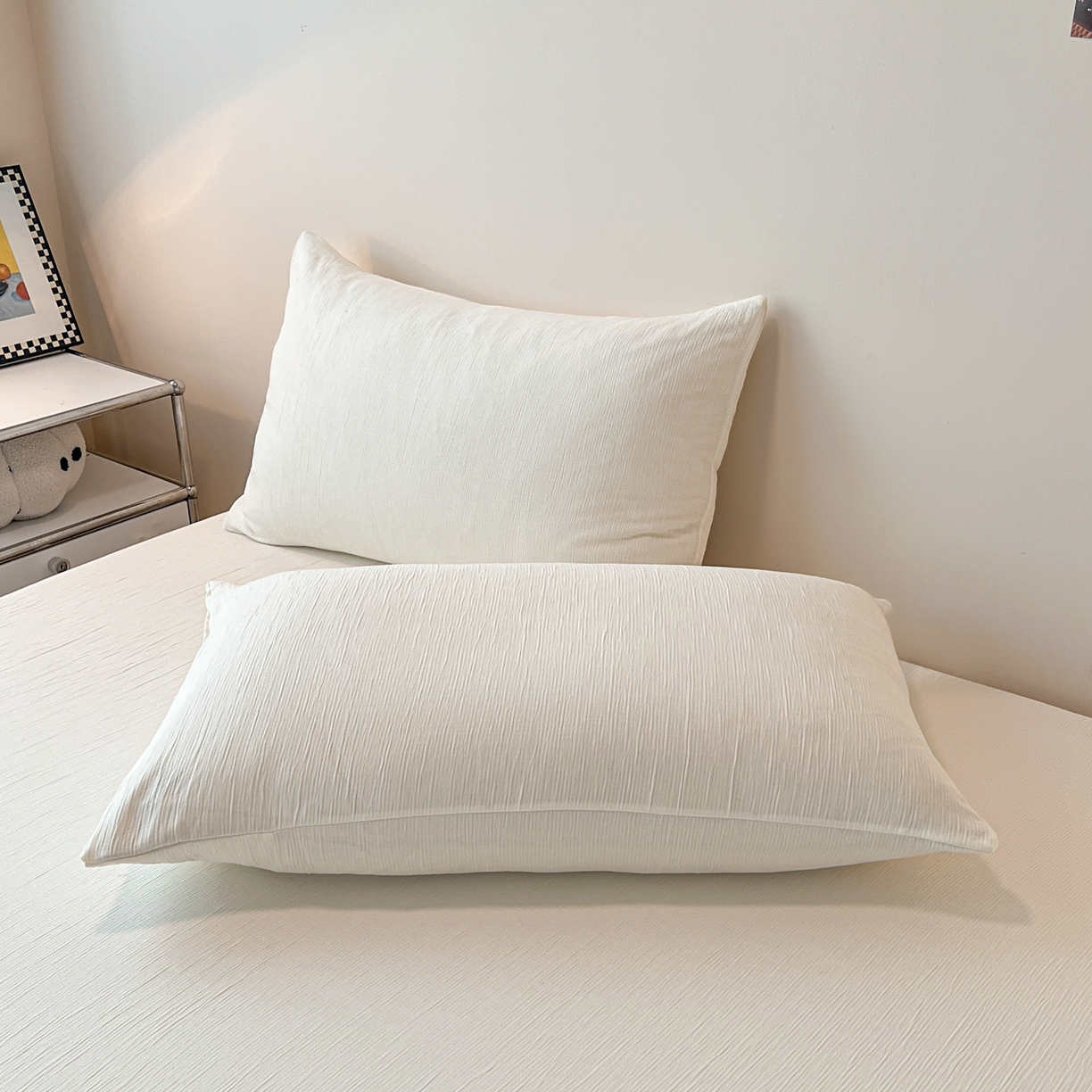 91家纺网 家纺一手货源 找家纺 瑞钰 2025新款透气云感三层纱床笠 奶昔白