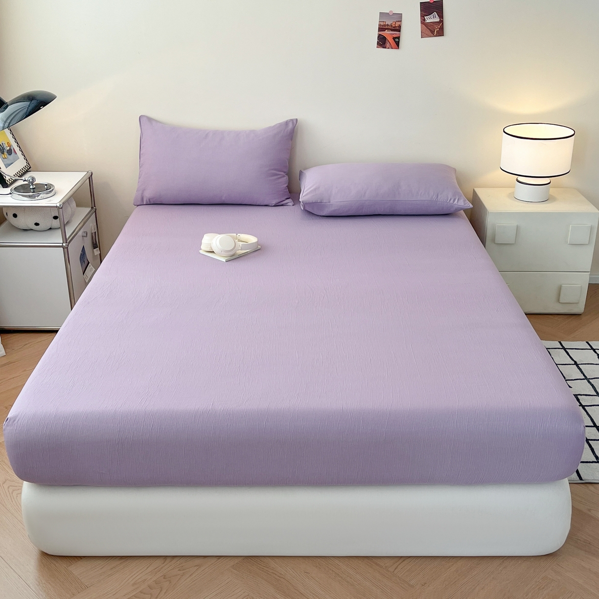 91家纺网 家纺一手货源 找家纺 瑞钰 2025新款透气云感三层纱床笠 柔幻紫