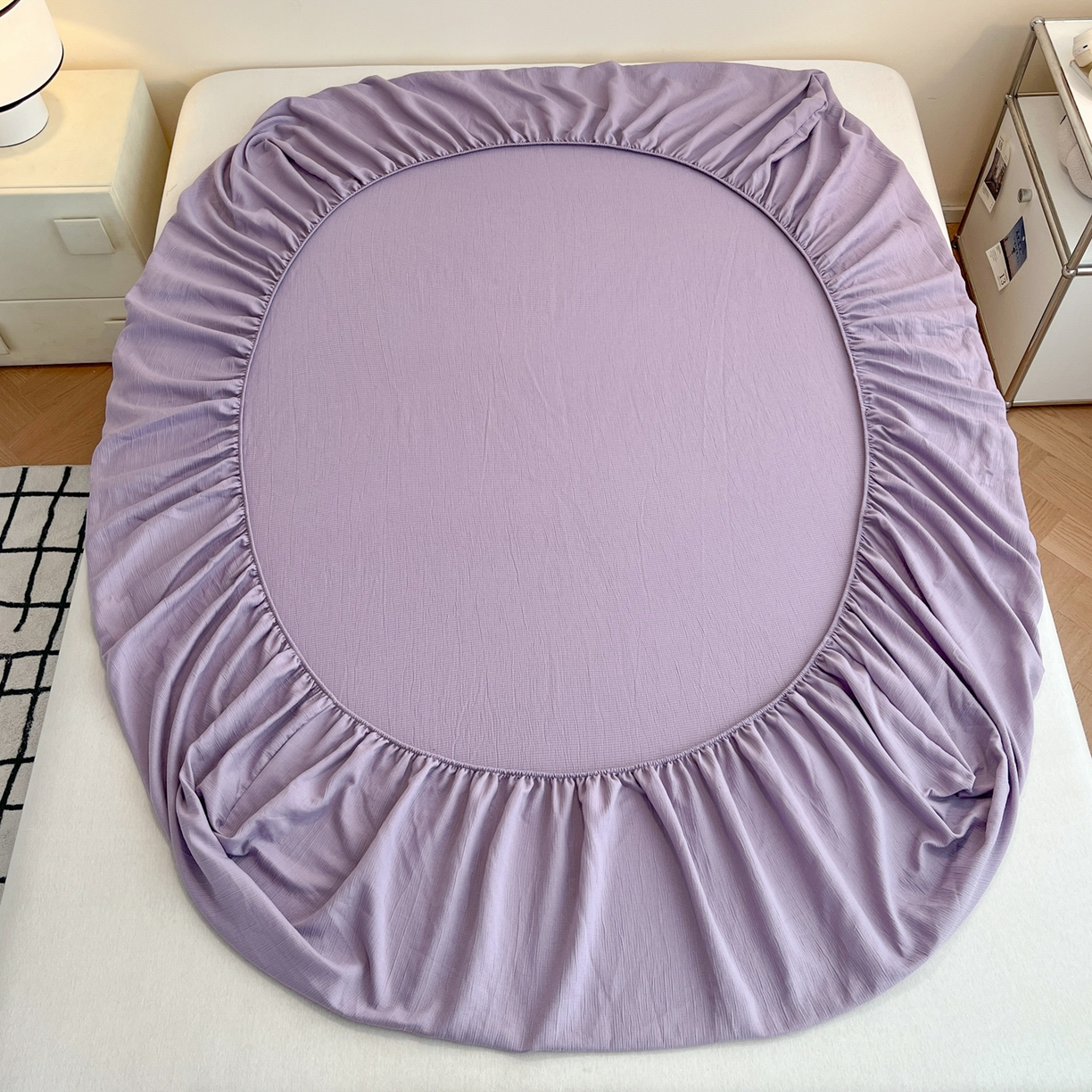 91家纺网 家纺一手货源 找家纺 瑞钰 2025新款透气云感三层纱床笠 柔幻紫