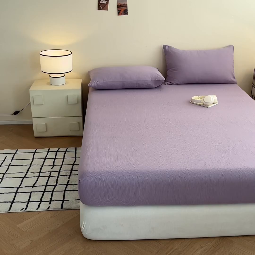 91家纺网 家纺一手货源 找家纺 瑞钰 2025新款透气云感三层纱床笠 柔幻紫