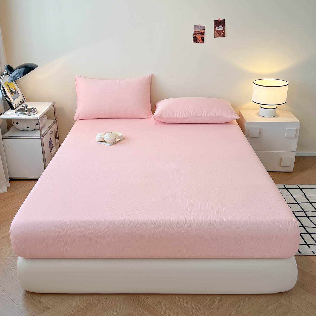 91家纺网 家纺一手货源 找家纺 瑞钰 2025新款透气云感三层纱床笠 韶粉