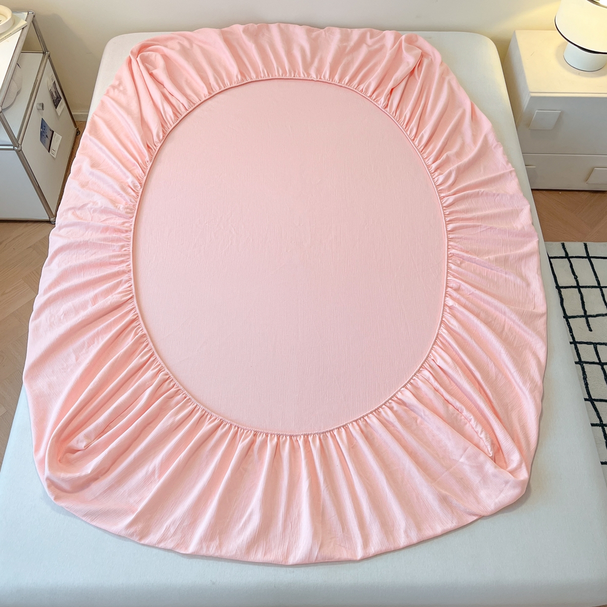 91家纺网 家纺一手货源 找家纺 瑞钰 2025新款透气云感三层纱床笠 韶粉