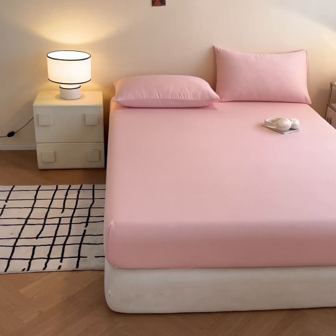 91家纺网 家纺一手货源 找家纺 瑞钰 2025新款透气云感三层纱床笠 韶粉