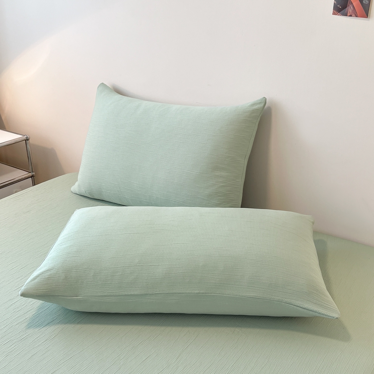 91家纺网 家纺一手货源 找家纺 瑞钰 2025新款透气云感三层纱床笠 水绿