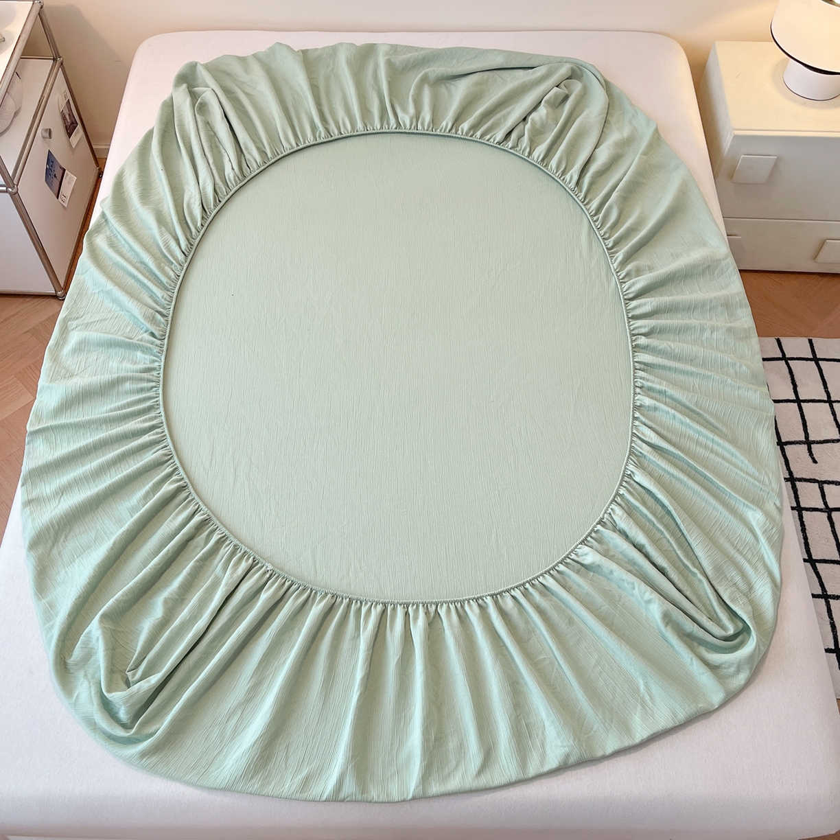 91家纺网 家纺一手货源 找家纺 瑞钰 2025新款透气云感三层纱床笠 水绿