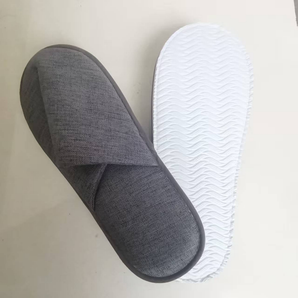 （總）安力森/誠臻酒店用品 2025新款酒店民宿專 用灰色亞麻質(zhì) 感防滑拖鞋 客房待客舒適軟底拖鞋