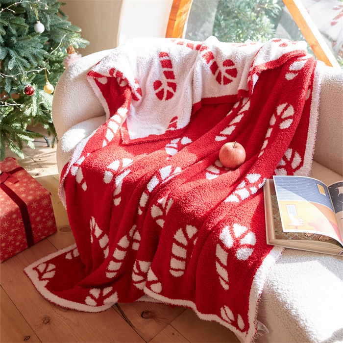 （总）暖绵绵家纺 2025新款半边绒雪镜拐糖织梦毯-糖果拐杖（最低零售价： 75 *100cm： 94元 105*120cm：145元 120*180cm：188元）