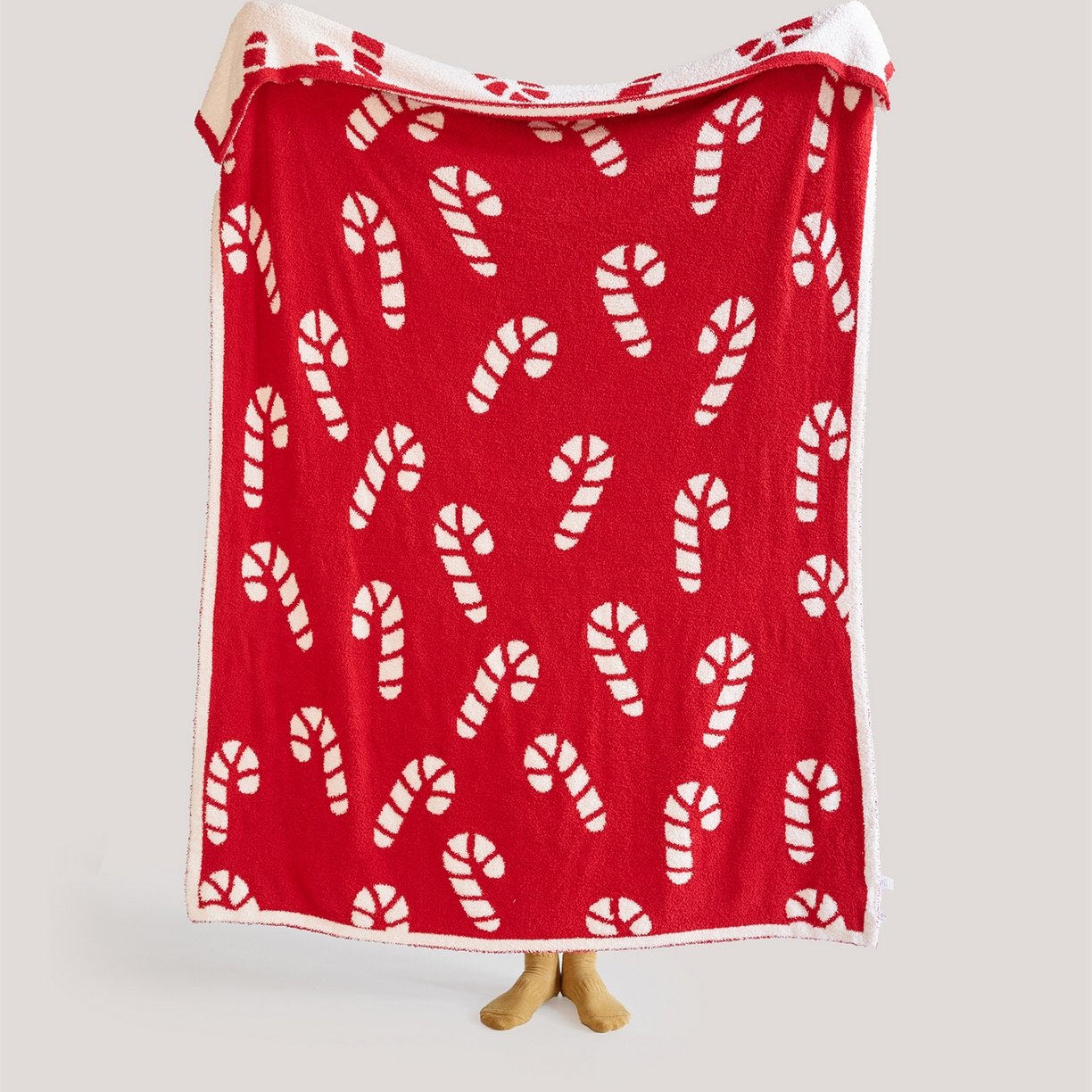 91家纺网 家纺一手货源 找家纺 （总）暖绵绵家纺 2025新款半边绒雪镜拐糖织梦毯-糖果拐杖（最低零售价： 75 *100cm： 94元 105*120cm：145元 120*180cm：188元）