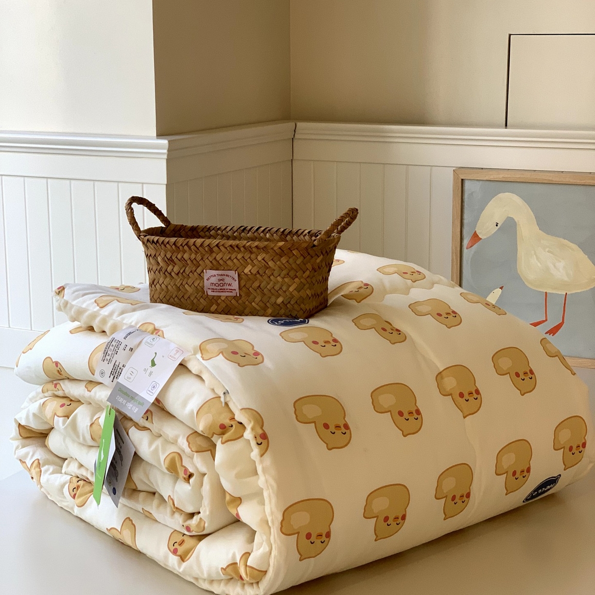 91家纺网 家纺一手货源 找家纺 汇庭 2025秋冬新品60s长绒棉单人豆豆冬被子被芯 可达鸭