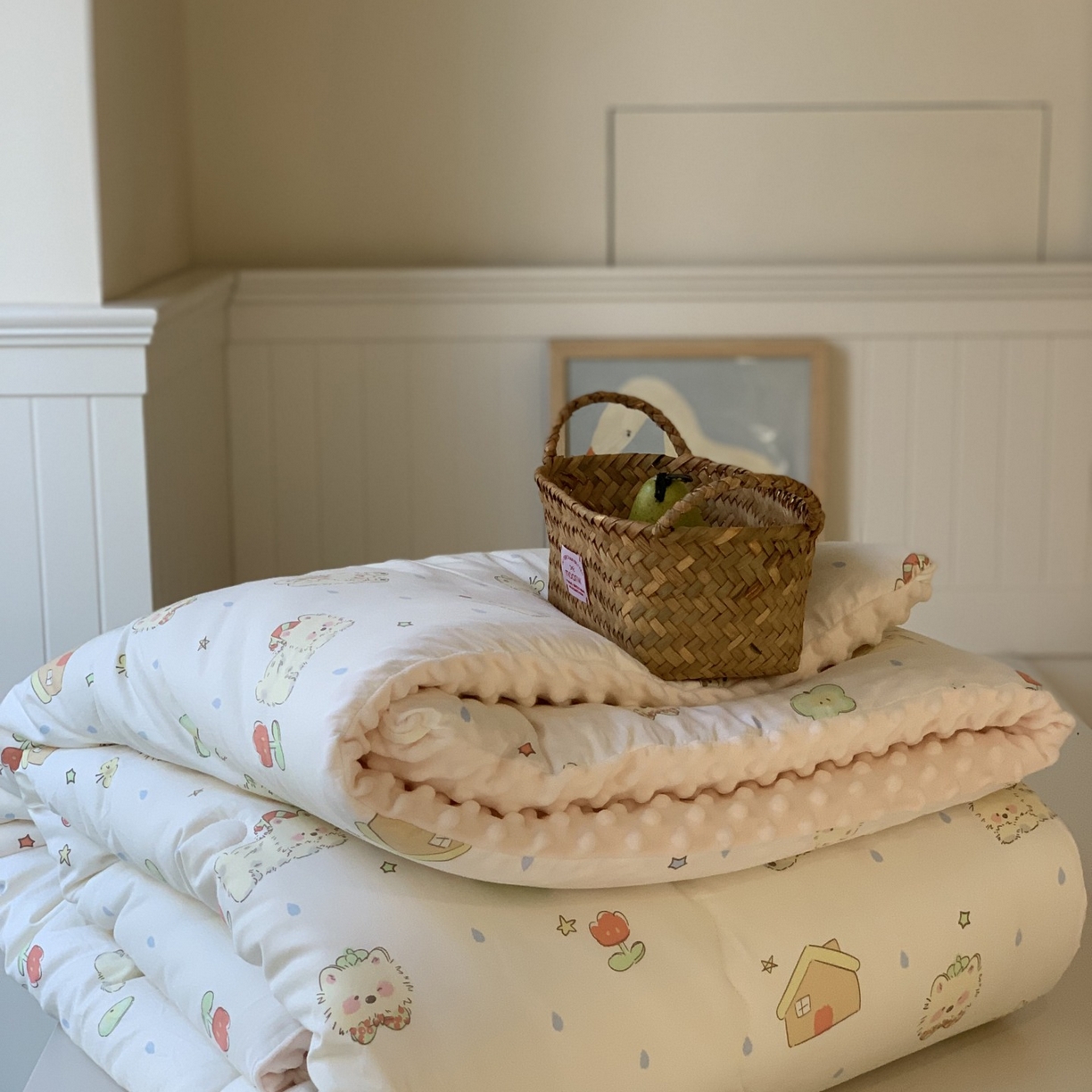 91家纺网 家纺一手货源 找家纺 汇庭 2025秋冬新品60s长绒棉单人豆豆冬被子被芯 椰奶泡泡