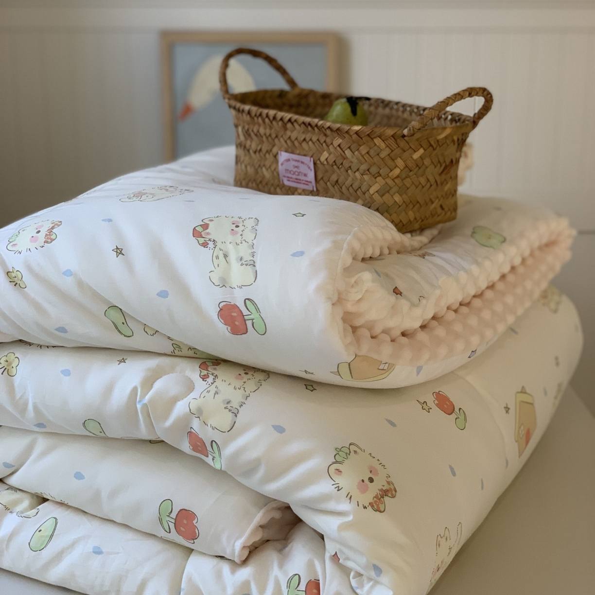 91家纺网 家纺一手货源 找家纺 汇庭 2025秋冬新品60s长绒棉单人豆豆冬被子被芯 椰奶泡泡