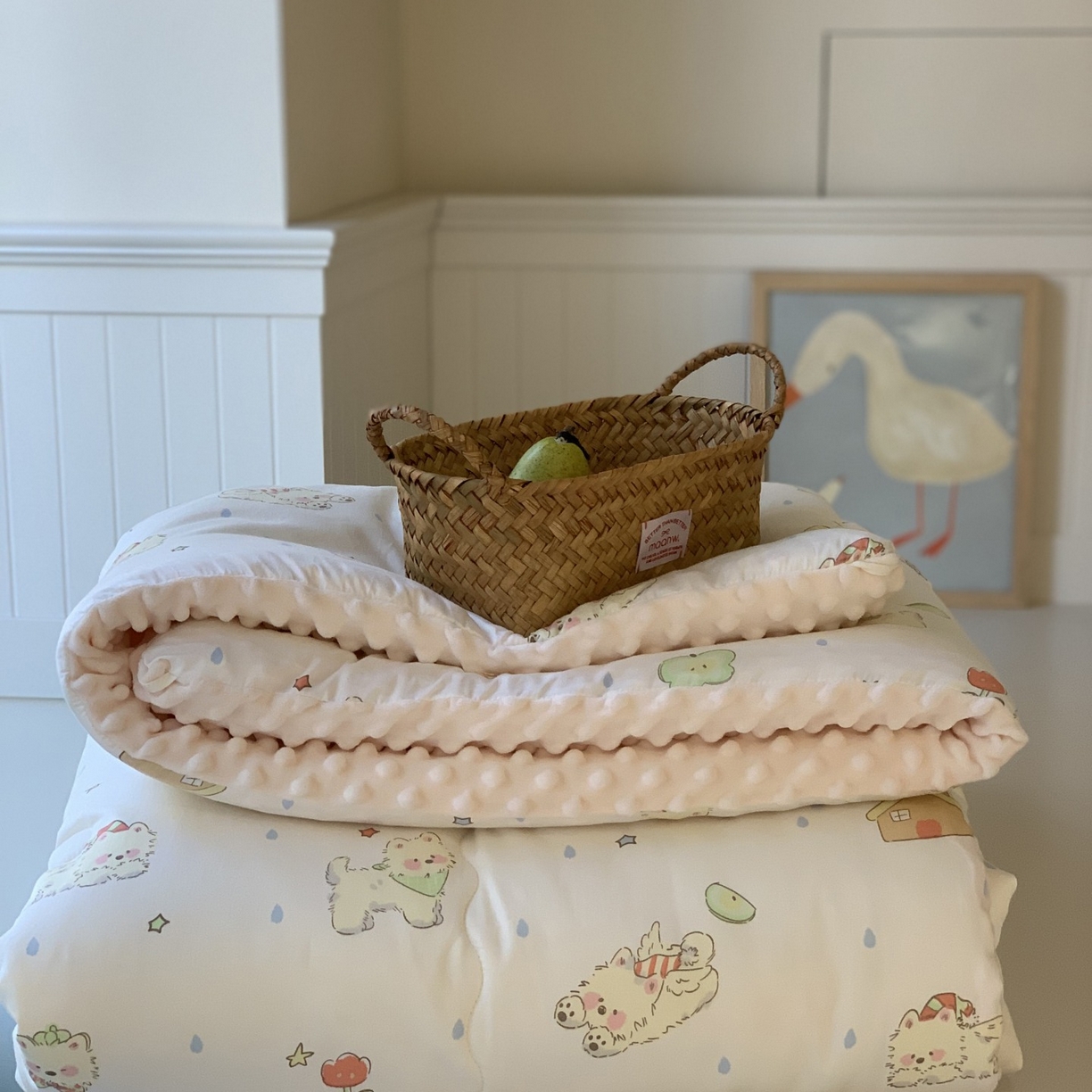 91家纺网 家纺一手货源 找家纺 汇庭 2025秋冬新品60s长绒棉单人豆豆冬被子被芯 椰奶泡泡