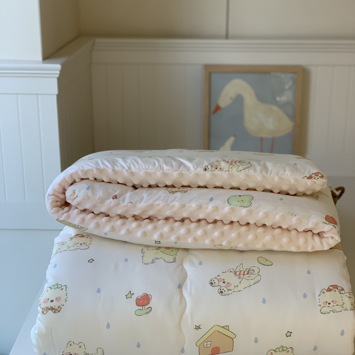 91家纺网 家纺一手货源 找家纺 汇庭 2025秋冬新品60s长绒棉单人豆豆冬被子被芯 椰奶泡泡