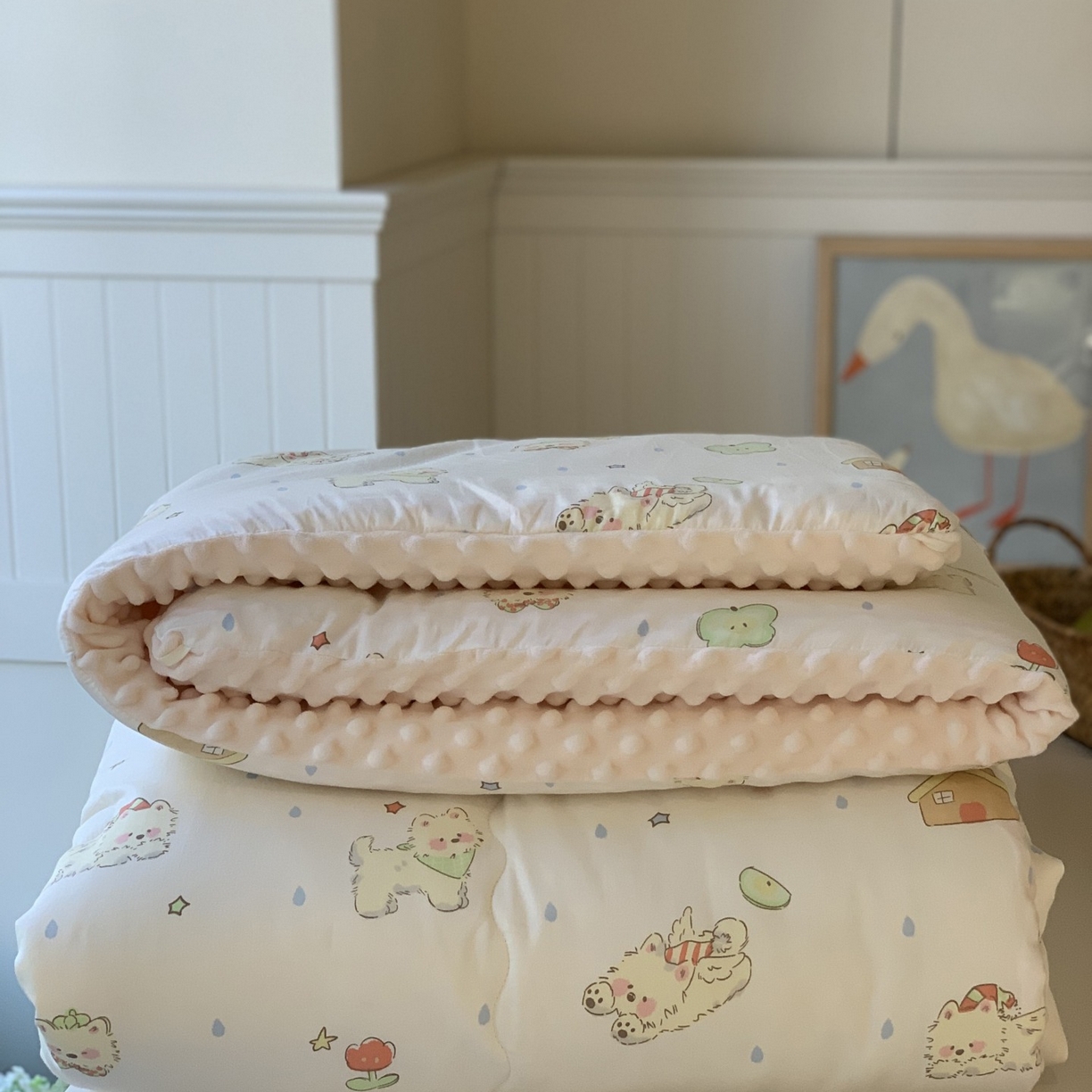 91家纺网 家纺一手货源 找家纺 汇庭 2025秋冬新品60s长绒棉单人豆豆冬被子被芯 椰奶泡泡