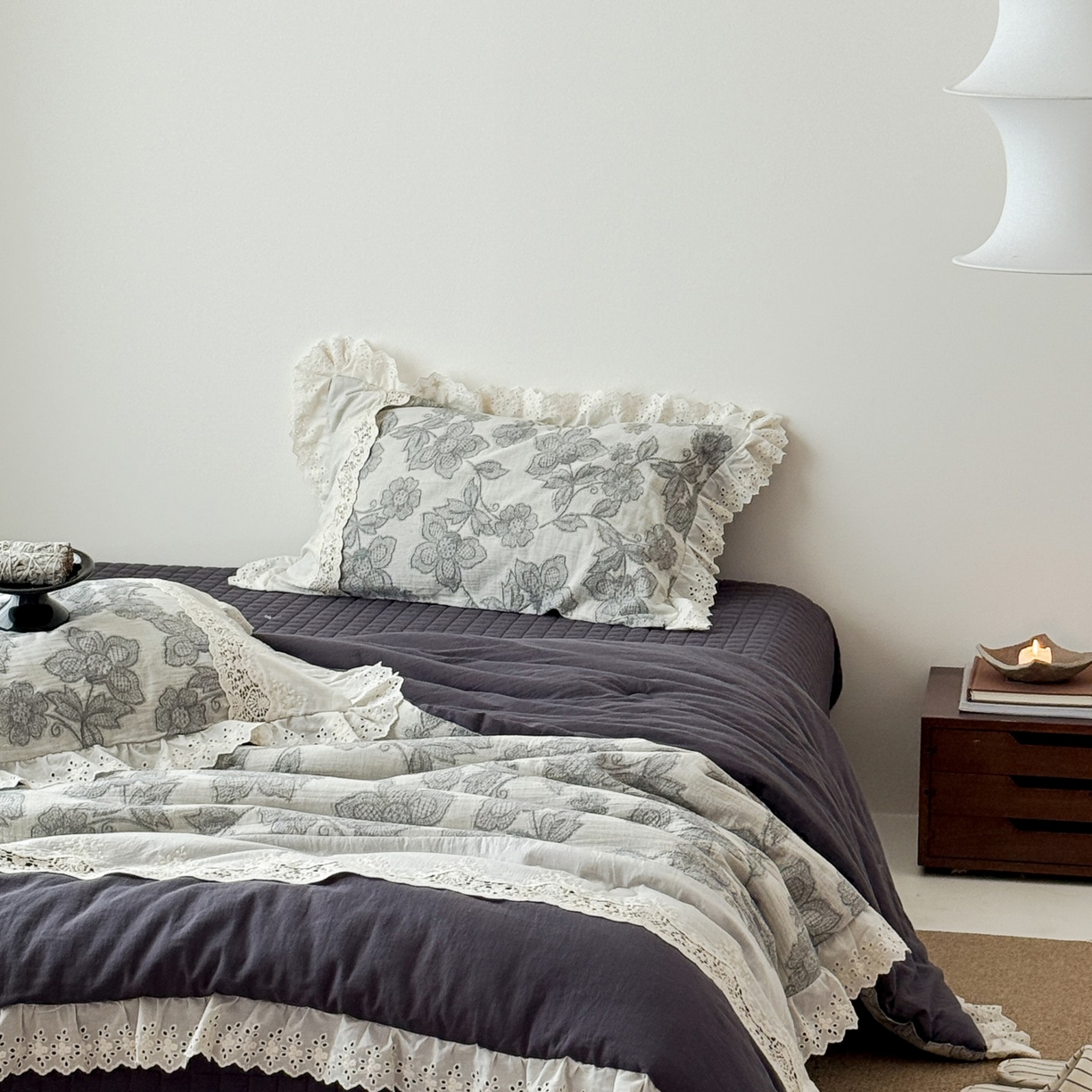 91家纺网 家纺一手货源 找家纺 汇庭 2025秋冬新款禾悦棉麻春秋春悦纱布床盖系列 禾悦蓝