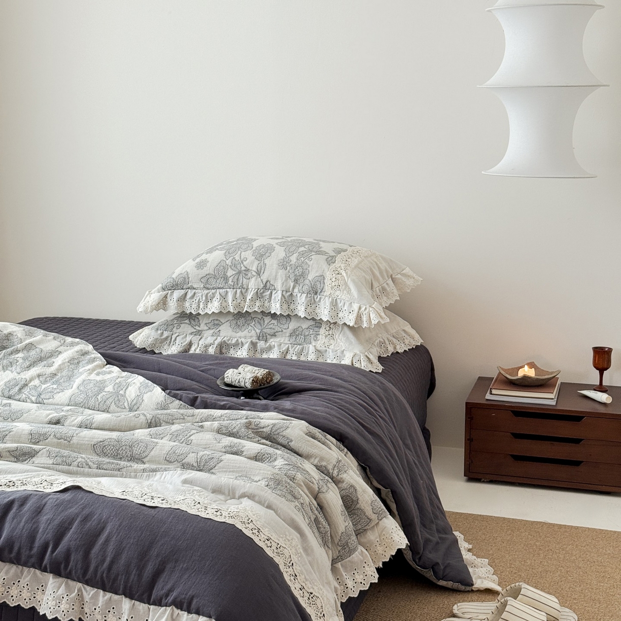 91家纺网 家纺一手货源 找家纺 汇庭 2025秋冬新款禾悦棉麻春秋春悦纱布床盖系列 禾悦蓝