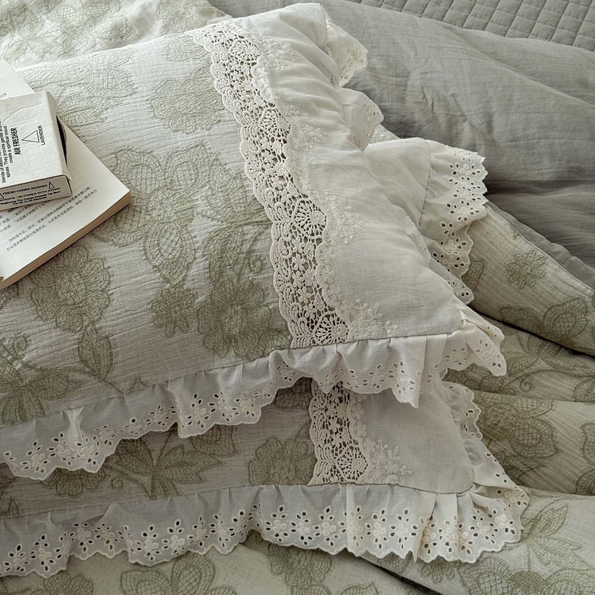 91家纺网 家纺一手货源 找家纺 汇庭 2025秋冬新款禾悦棉麻春秋春悦纱布床盖系列 禾悦绿