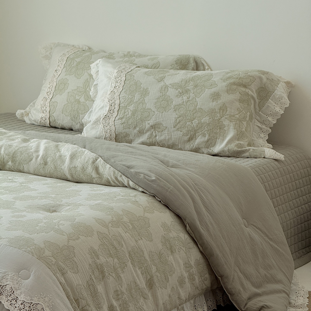 91家纺网 家纺一手货源 找家纺 汇庭 2025秋冬新款禾悦棉麻春秋春悦纱布床盖系列 禾悦绿