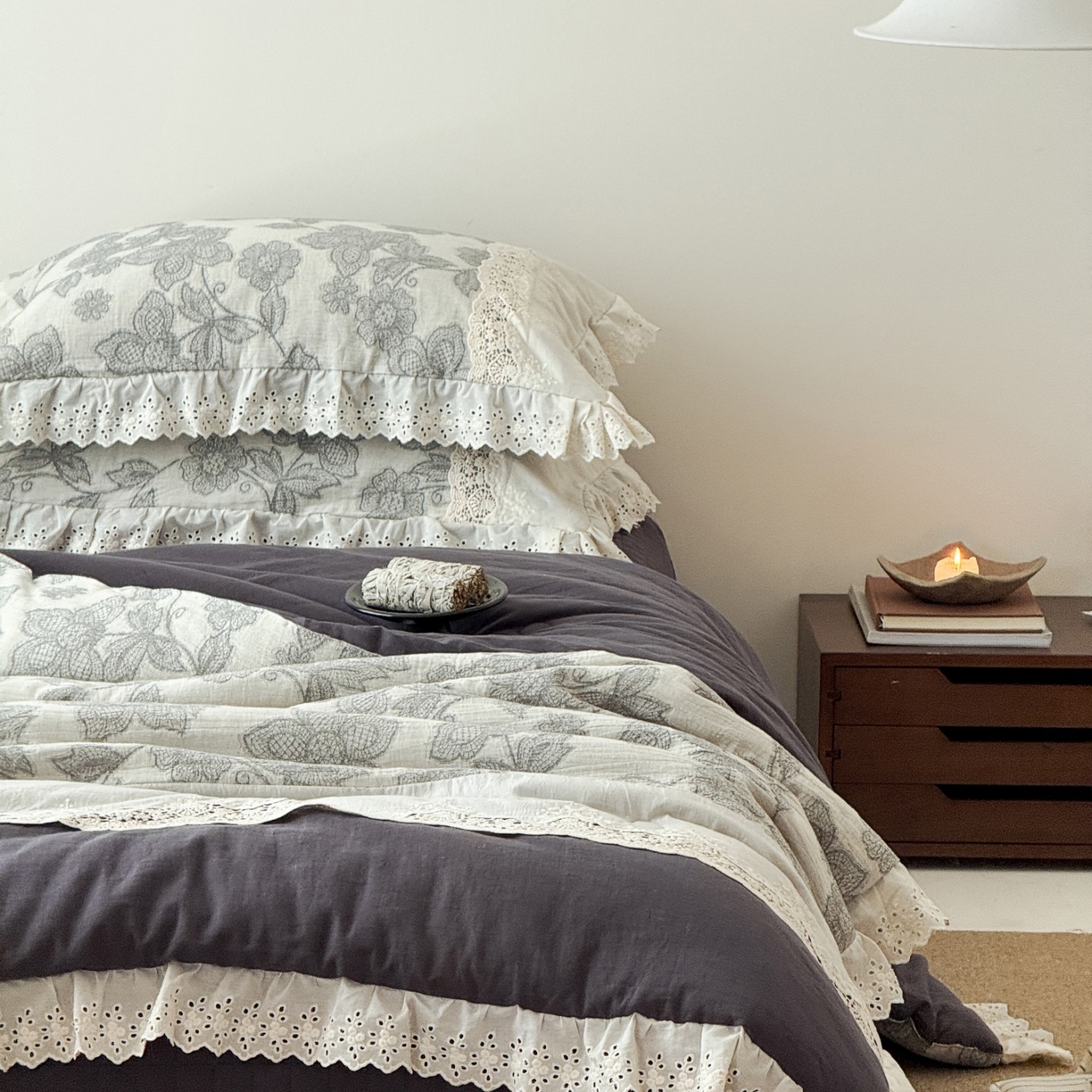 91家纺网 家纺一手货源 找家纺 汇庭 2025秋冬新款禾悦棉麻春秋春悦纱布床盖系列 禾悦蓝