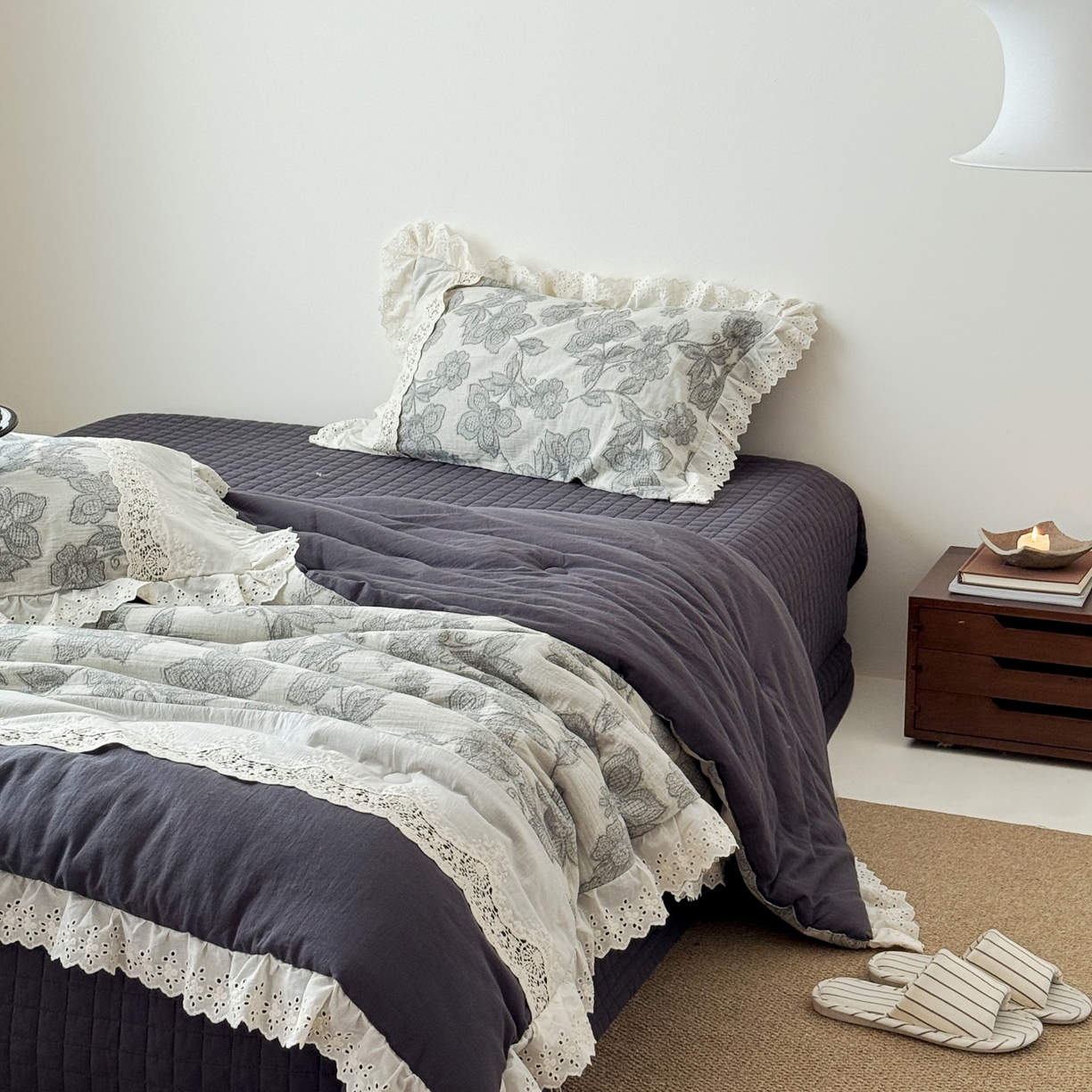 91家纺网 家纺一手货源 找家纺 汇庭 2025秋冬新款禾悦棉麻春秋春悦纱布床盖系列 禾悦蓝