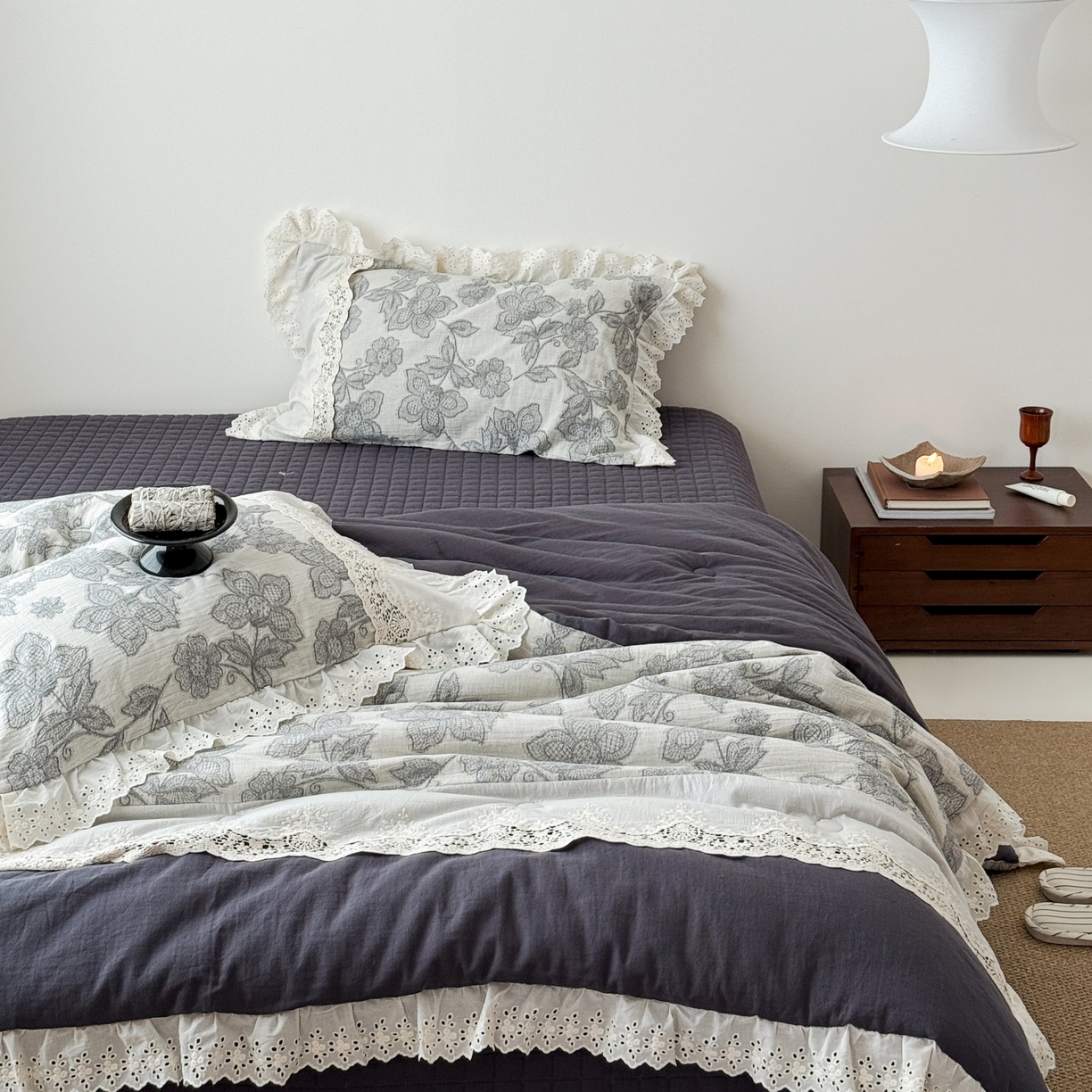 91家纺网 家纺一手货源 找家纺 汇庭 2025秋冬新款禾悦棉麻春秋春悦纱布床盖系列 禾悦蓝