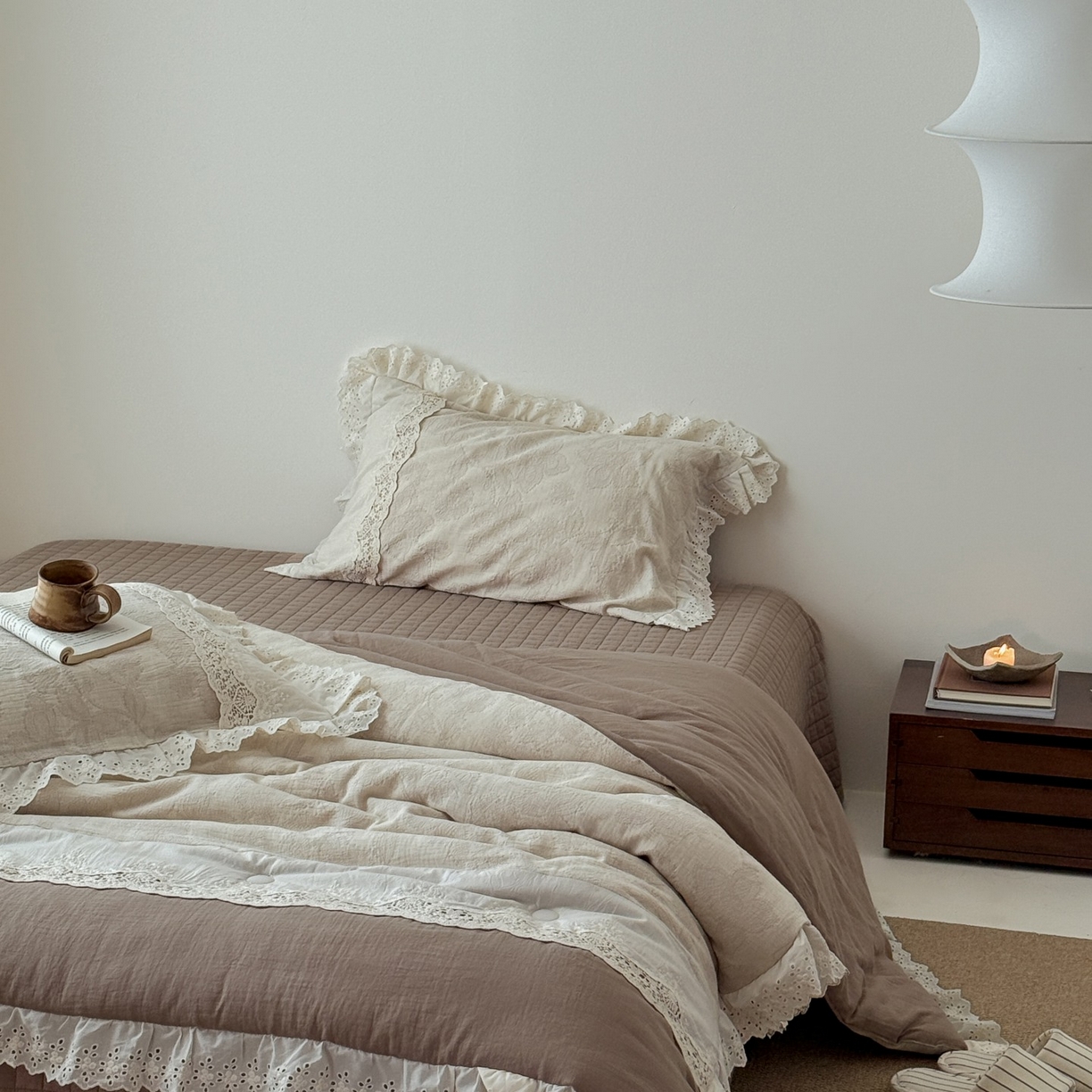 91家纺网 家纺一手货源 找家纺 汇庭 2025秋冬新款禾悦棉麻春秋春悦纱布床盖系列 禾悦咖