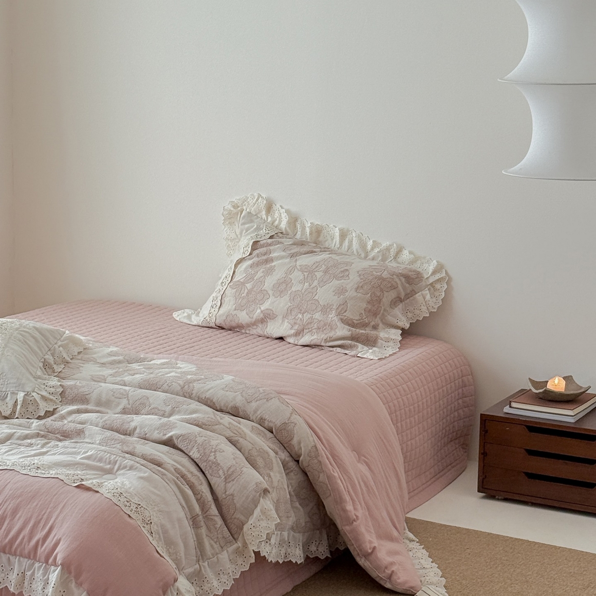 91家纺网 家纺一手货源 找家纺 汇庭 2025秋冬新款禾悦棉麻春秋春悦纱布床盖系列 禾悦粉