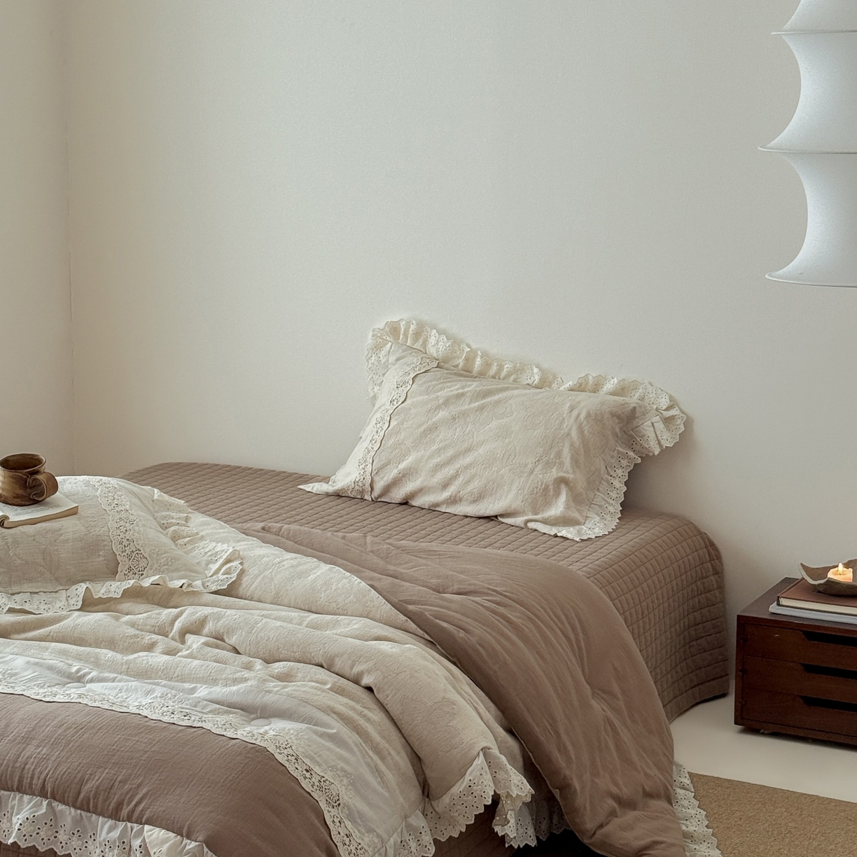 91家纺网 家纺一手货源 找家纺 汇庭 2025秋冬新款禾悦棉麻春秋春悦纱布床盖系列 禾悦咖