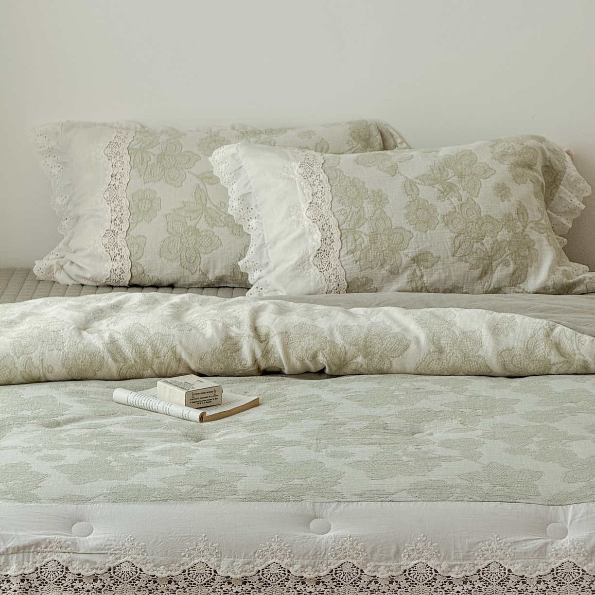 91家纺网 家纺一手货源 找家纺 汇庭 2025秋冬新款禾悦棉麻春秋春悦纱布床盖系列 禾悦绿