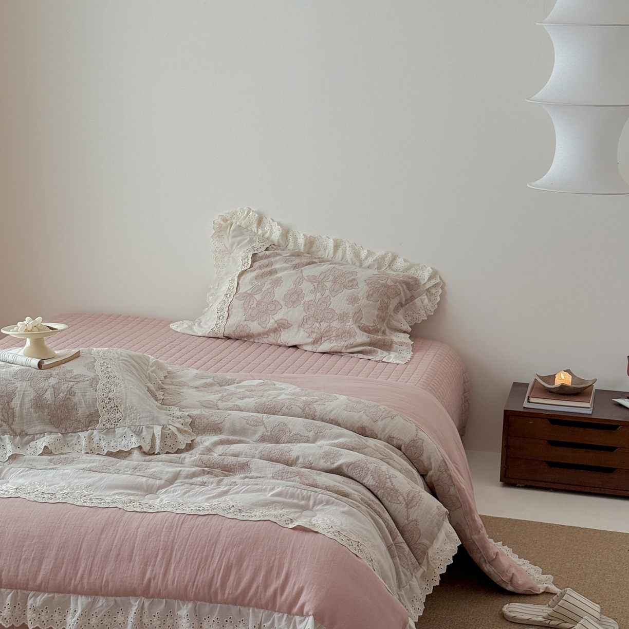 91家纺网 家纺一手货源 找家纺 汇庭 2025秋冬新款禾悦棉麻春秋春悦纱布床盖系列 禾悦粉