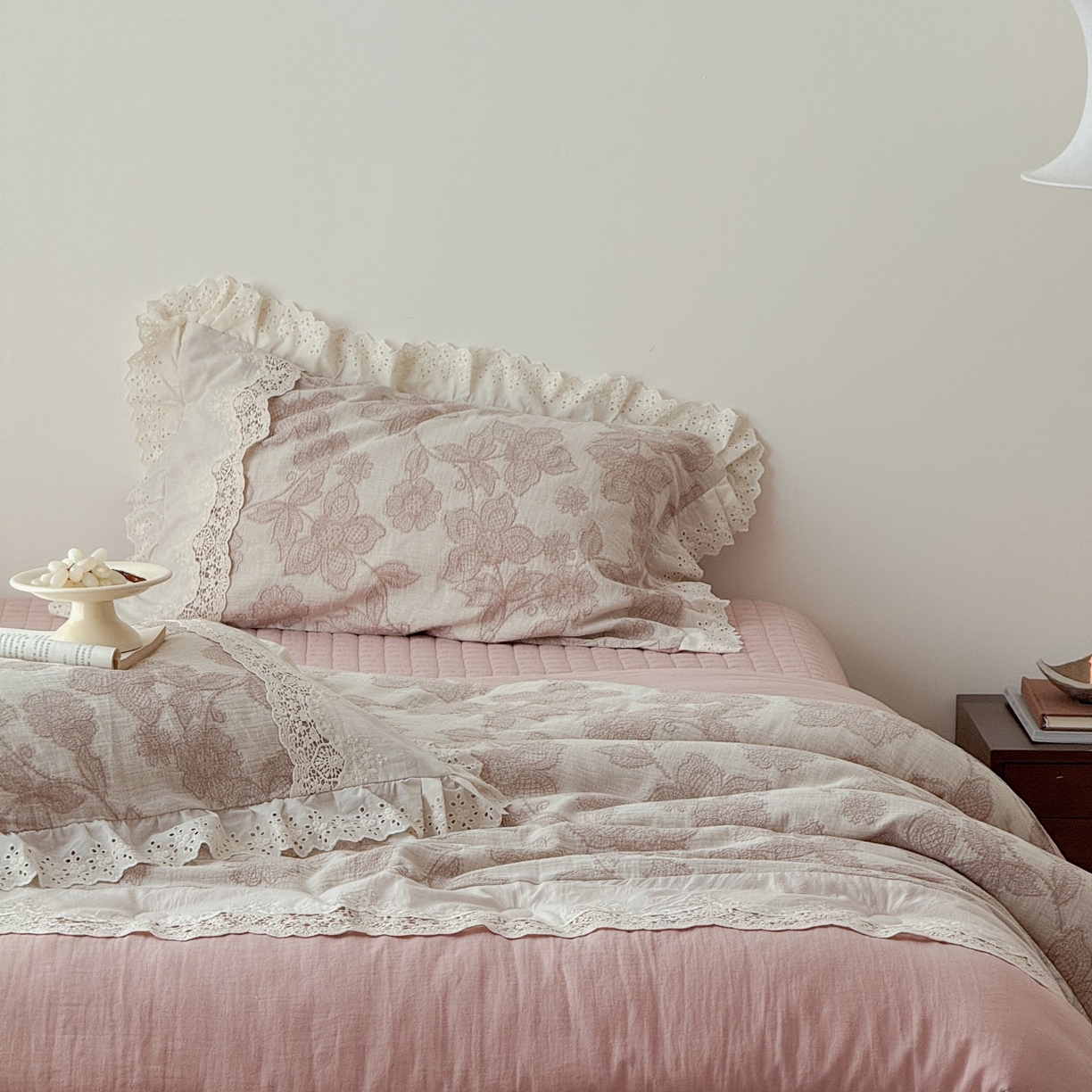 91家纺网 家纺一手货源 找家纺 汇庭 2025秋冬新款禾悦棉麻春秋春悦纱布床盖系列 禾悦粉