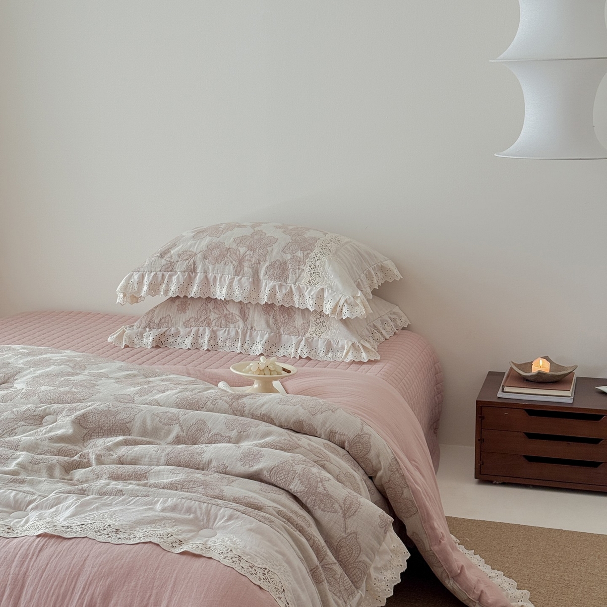 91家纺网 家纺一手货源 找家纺 汇庭 2025秋冬新款禾悦棉麻春秋春悦纱布床盖系列 禾悦粉