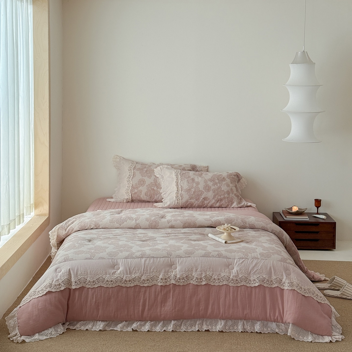 汇庭 2025秋冬新款禾悦棉麻春秋春悦纱布床盖系列 禾悦粉