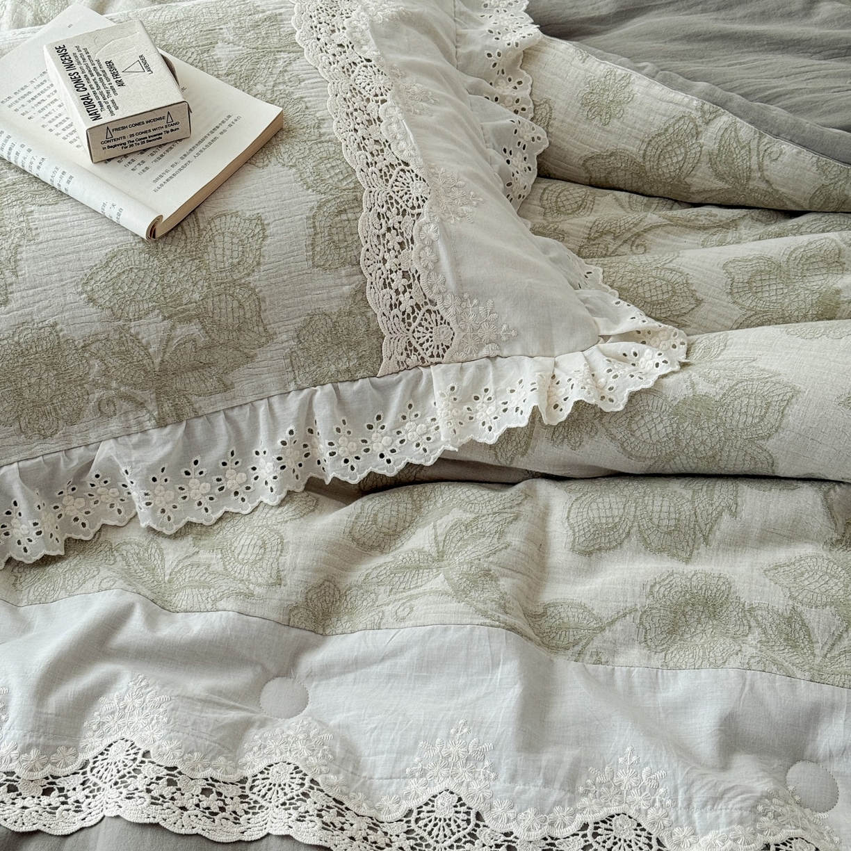 91家纺网 家纺一手货源 找家纺 汇庭 2025秋冬新款禾悦棉麻春秋春悦纱布床盖系列 禾悦绿