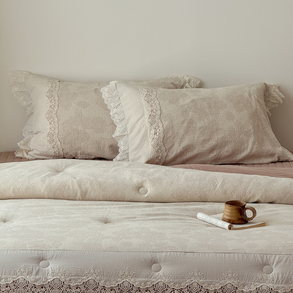 91家纺网 家纺一手货源 找家纺 汇庭 2025秋冬新款禾悦棉麻春秋春悦纱布床盖系列 禾悦咖