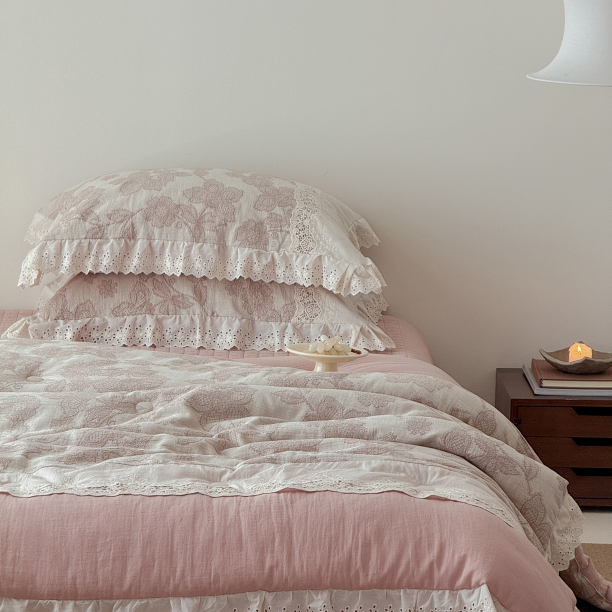 91家纺网 家纺一手货源 找家纺 汇庭 2025秋冬新款禾悦棉麻春秋春悦纱布床盖系列 禾悦粉