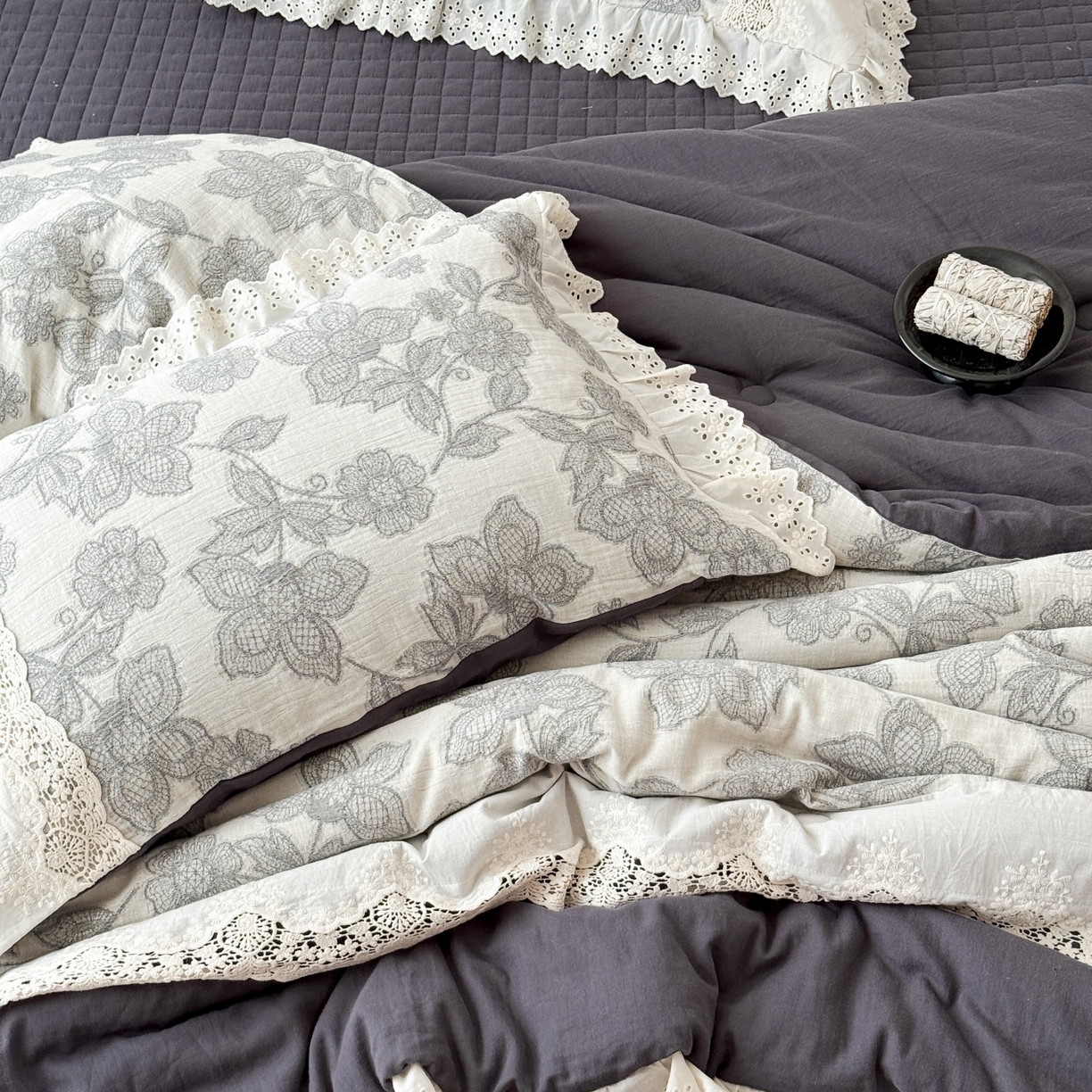 91家纺网 家纺一手货源 找家纺 汇庭 2025秋冬新款禾悦棉麻春秋春悦纱布床盖系列 禾悦蓝