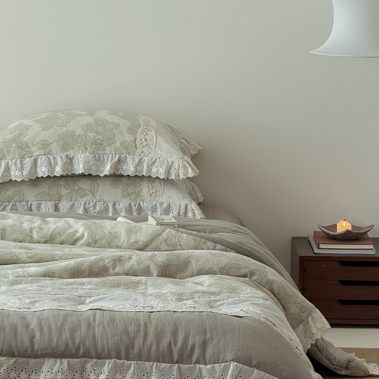 91家纺网 家纺一手货源 找家纺 汇庭 2025秋冬新款禾悦棉麻春秋春悦纱布床盖系列 禾悦绿