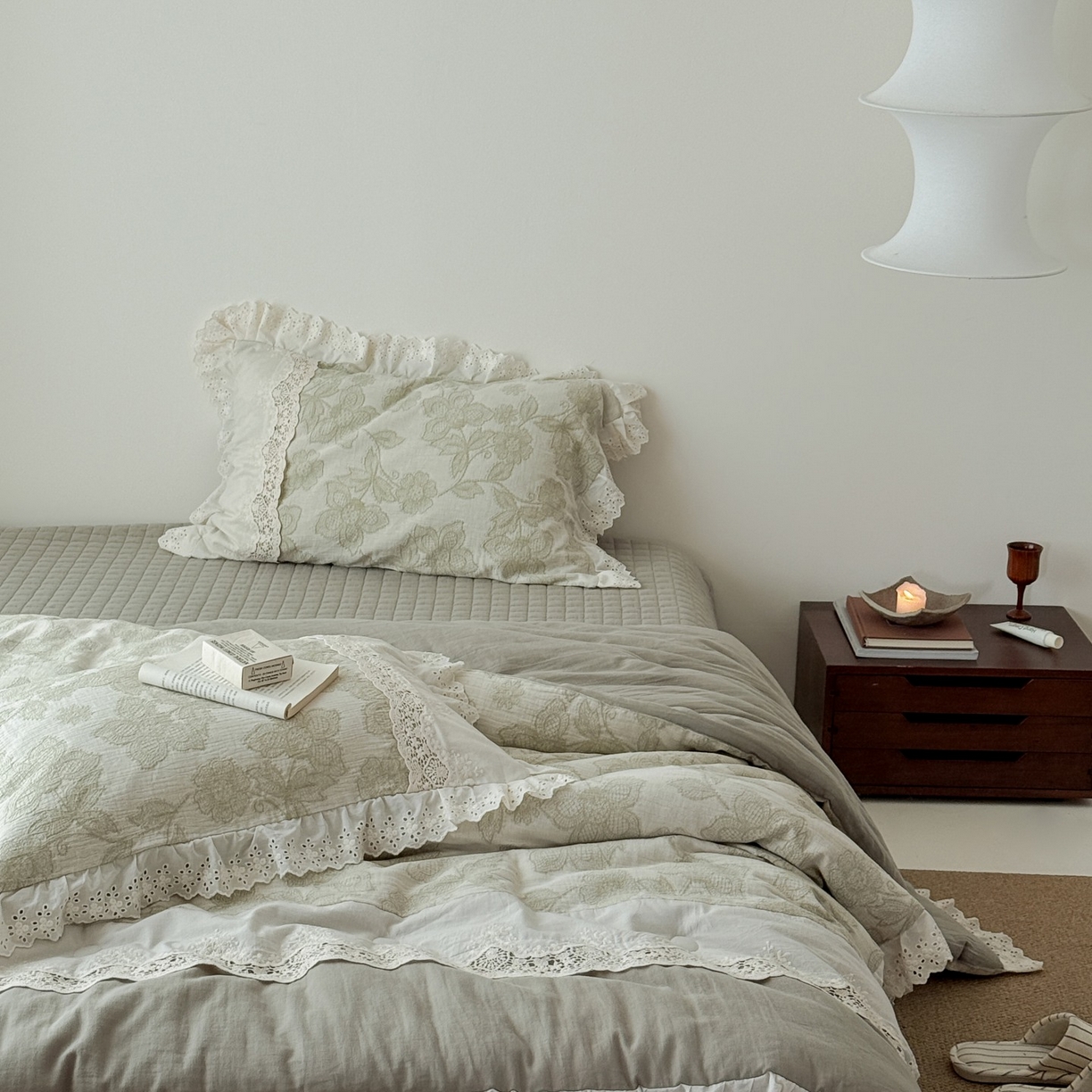 91家纺网 家纺一手货源 找家纺 汇庭 2025秋冬新款禾悦棉麻春秋春悦纱布床盖系列 禾悦绿