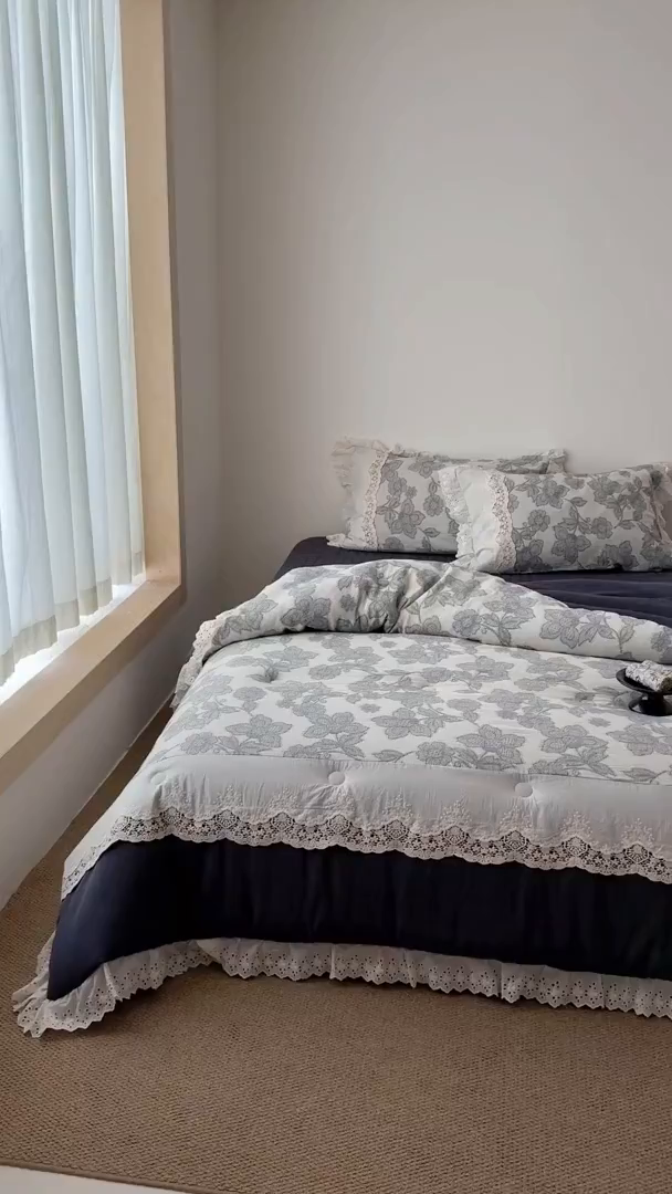 91家纺网 家纺一手货源 找家纺 汇庭 2025秋冬新款禾悦棉麻春秋春悦纱布床盖系列 禾悦蓝