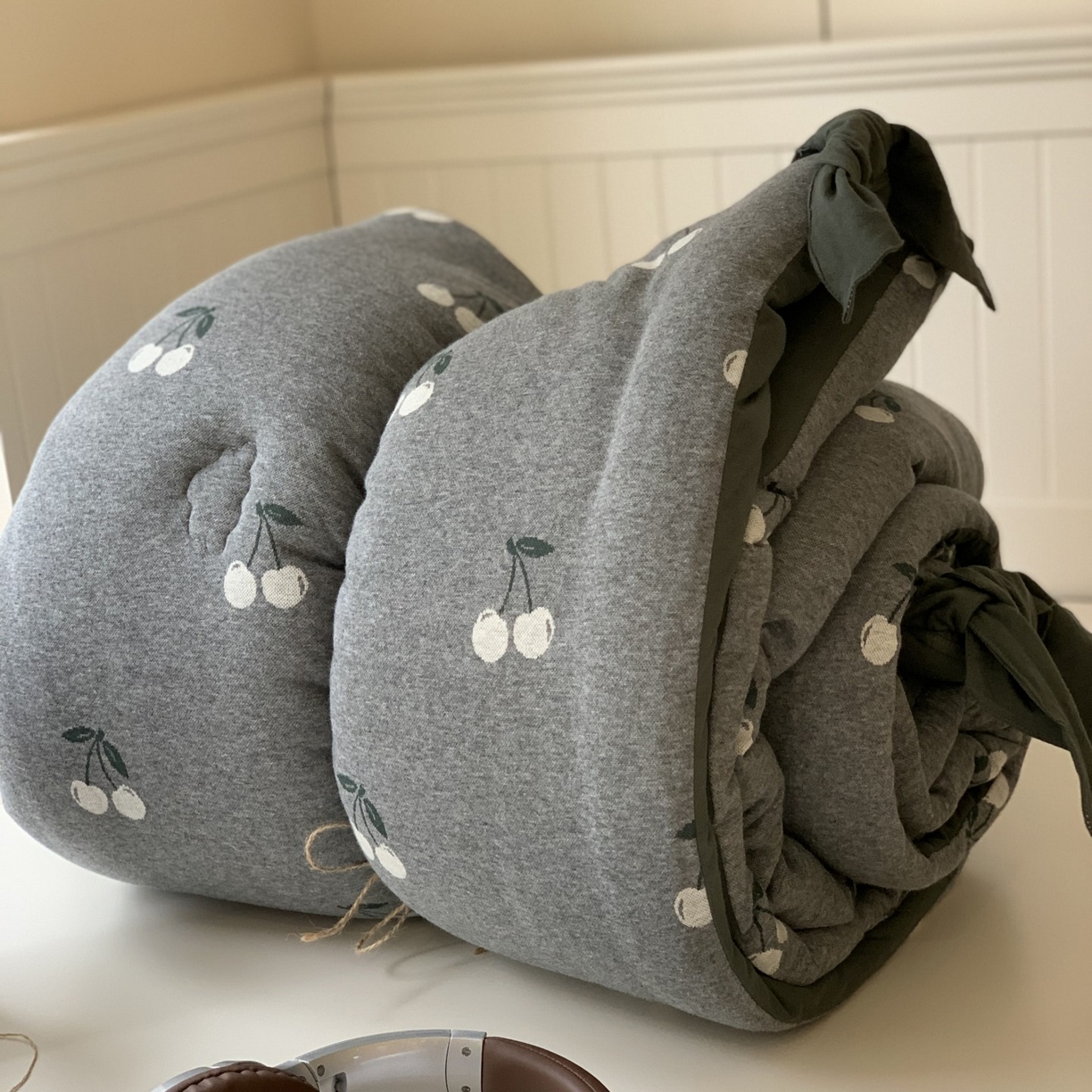 汇庭 2025秋冬新款小耳朵色织春秋被子被芯系列 黑色樱桃