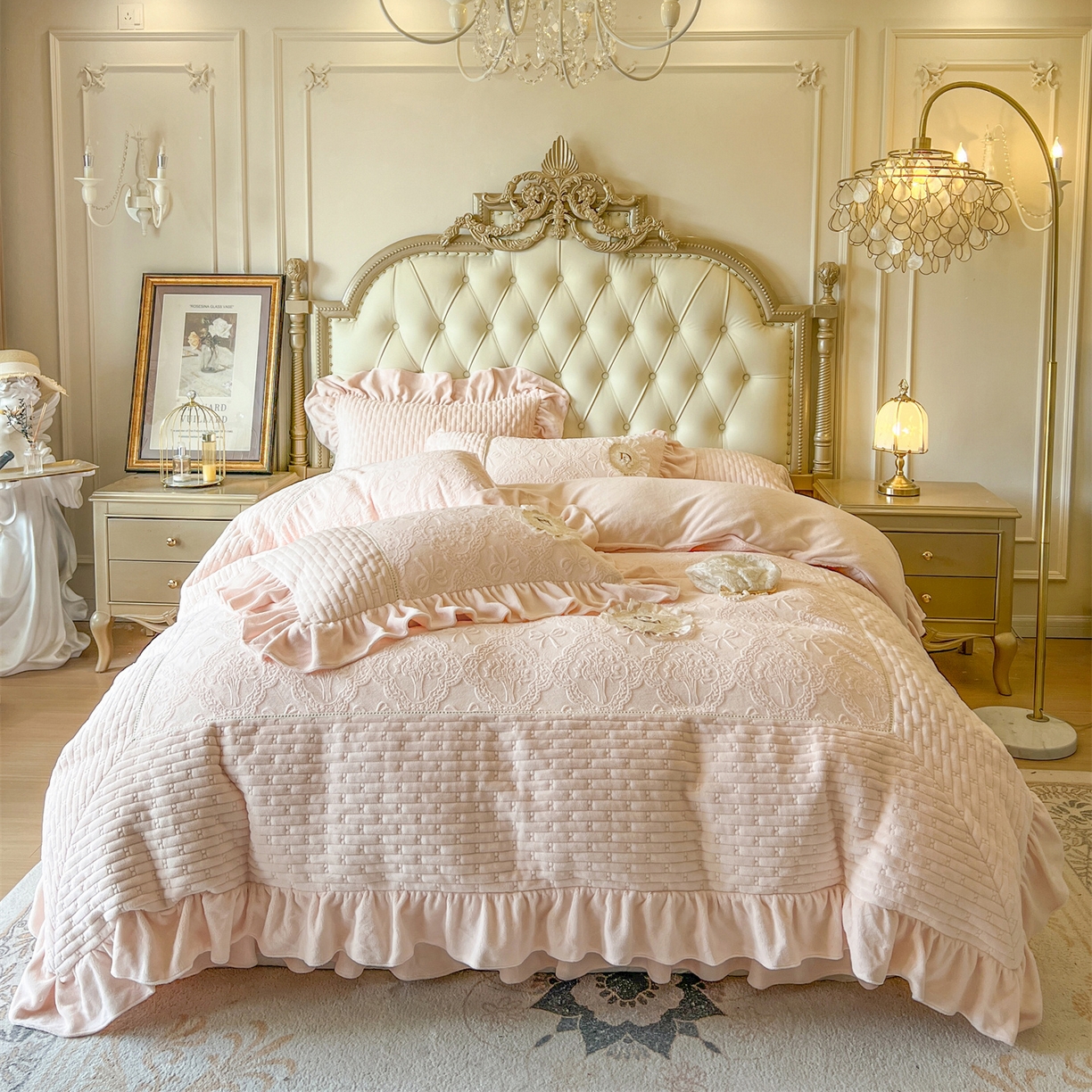 91家纺网 家纺一手货源 找家纺 （总）好儿喜家纺 2025新款雕花牛奶绒床盖四件套-艾洛微