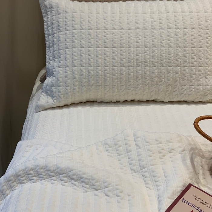 91家纺网 家纺一手货源 找家纺 汇庭 2025新款时尚条绒床盖三件套系列 时尚条白